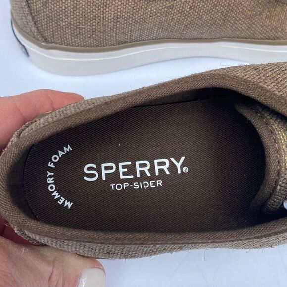 Sperry Top Sider Taupe & Gold Sparkle Seacoast Canvas Sneakers Size 5.5 NEW - Picture 7 of 9